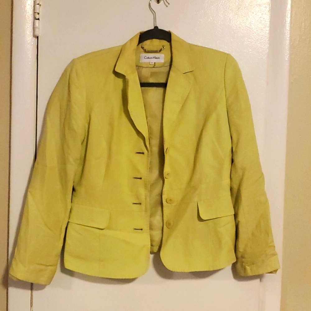 Calvin Klein Size 6 Blazer Long Sleeve Light Green